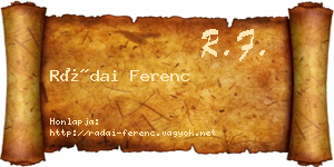 Rádai Ferenc névjegykártya