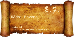 Rádai Ferenc névjegykártya